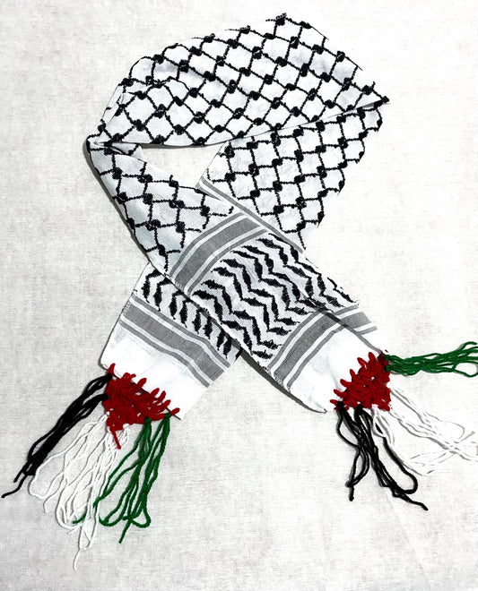 Palestine Kuffiyeh Flag Scarf, Keffiyeh Arabian Arafat Hatta design, Student Graduation, Tie kofyah Scarves, Bandana 54inch X 4.6inch