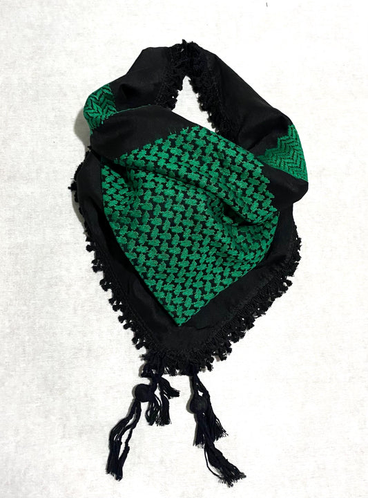 Unique Green Scarf, Arabian Sahara Bandana Kofya, India Style,Shwal Keffiyeh OldStyle Vintage dress, Hatta Shemagh Headwear mixed Black