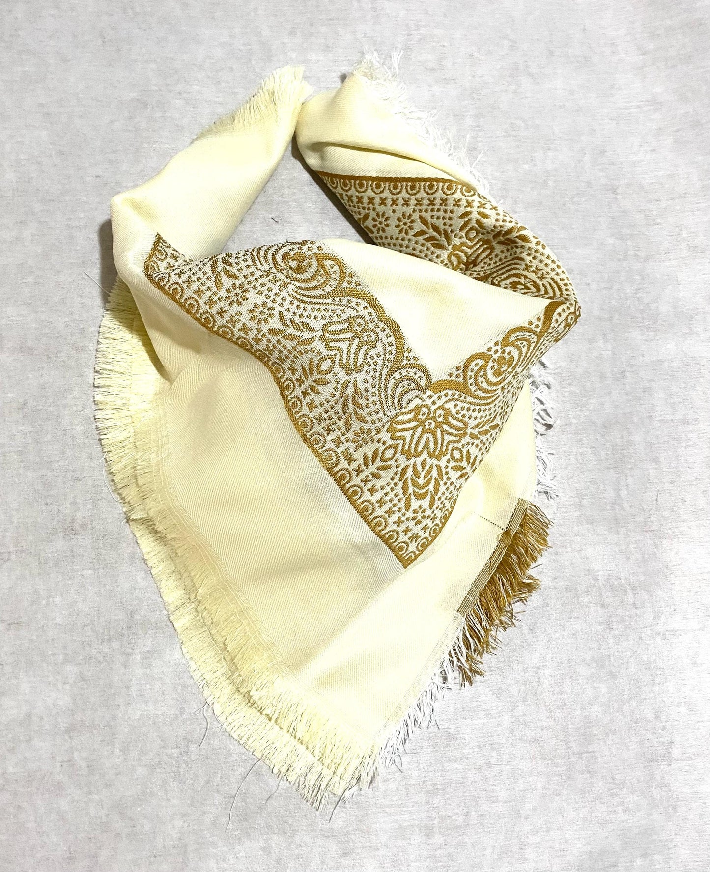 Gold Line Unique Beige Scarf, Desert Bandana Kofya, Arab OldStyle Vintage dress, Hatta Shemagh Kuffyieh Scarf, Woven Stitched Not Printed