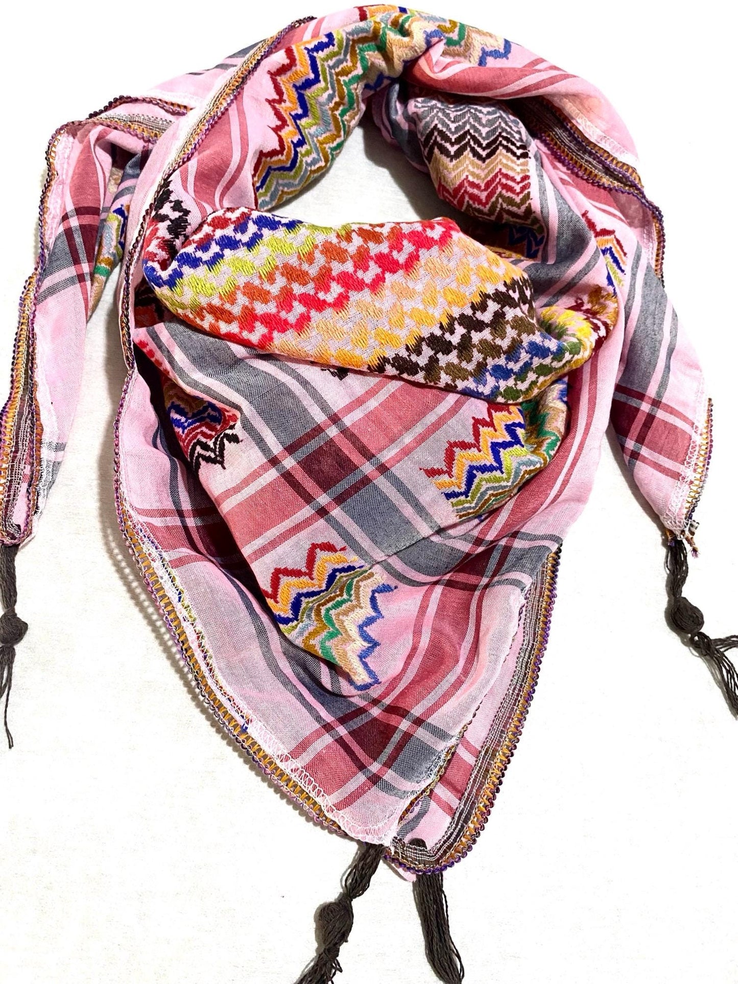 Pink Rainbow Keffiyeh Palestine Scarf, Unique Arab Desert Bandana face Cover, Headwear Head wrap Mask, Vintage dress Hatta, Mixed Cocktail
