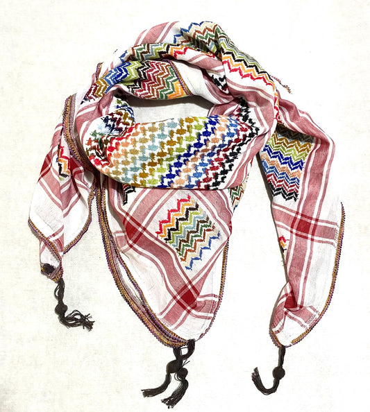 Mixed Rainbow Keffiyeh, Unique Sahara Arab Scarf, Bandana faceCover, Palestine Headwear Windproof Vintage dress Hatta Shemagh Cocktail