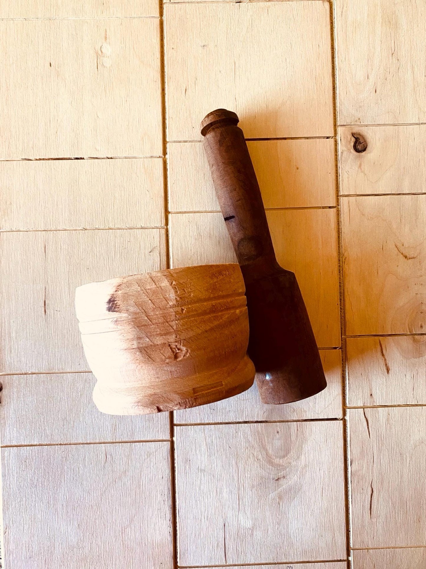 Rustic Mortar And Pestle, Vintage 1970's Kitchen Essential Tool Chefs Supply, Unique Rare Handmade Gift, Antique Wood collectible