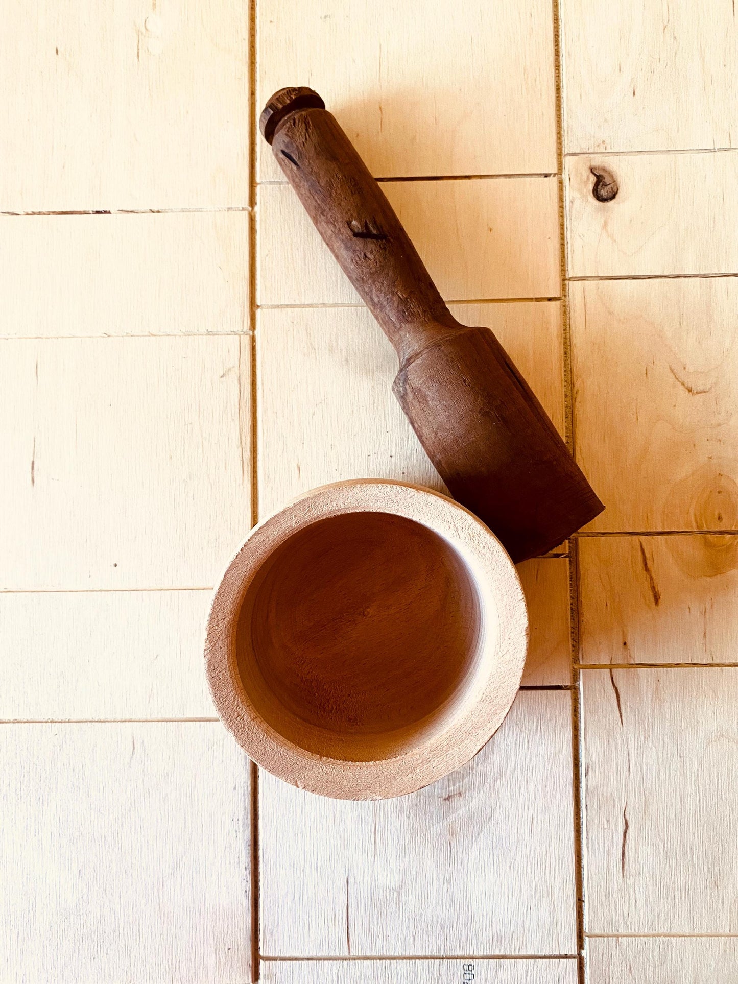 Rustic Mortar And Pestle, Vintage 1970's Kitchen Essential Tool Chefs Supply, Unique Rare Handmade Gift, Antique Wood collectible