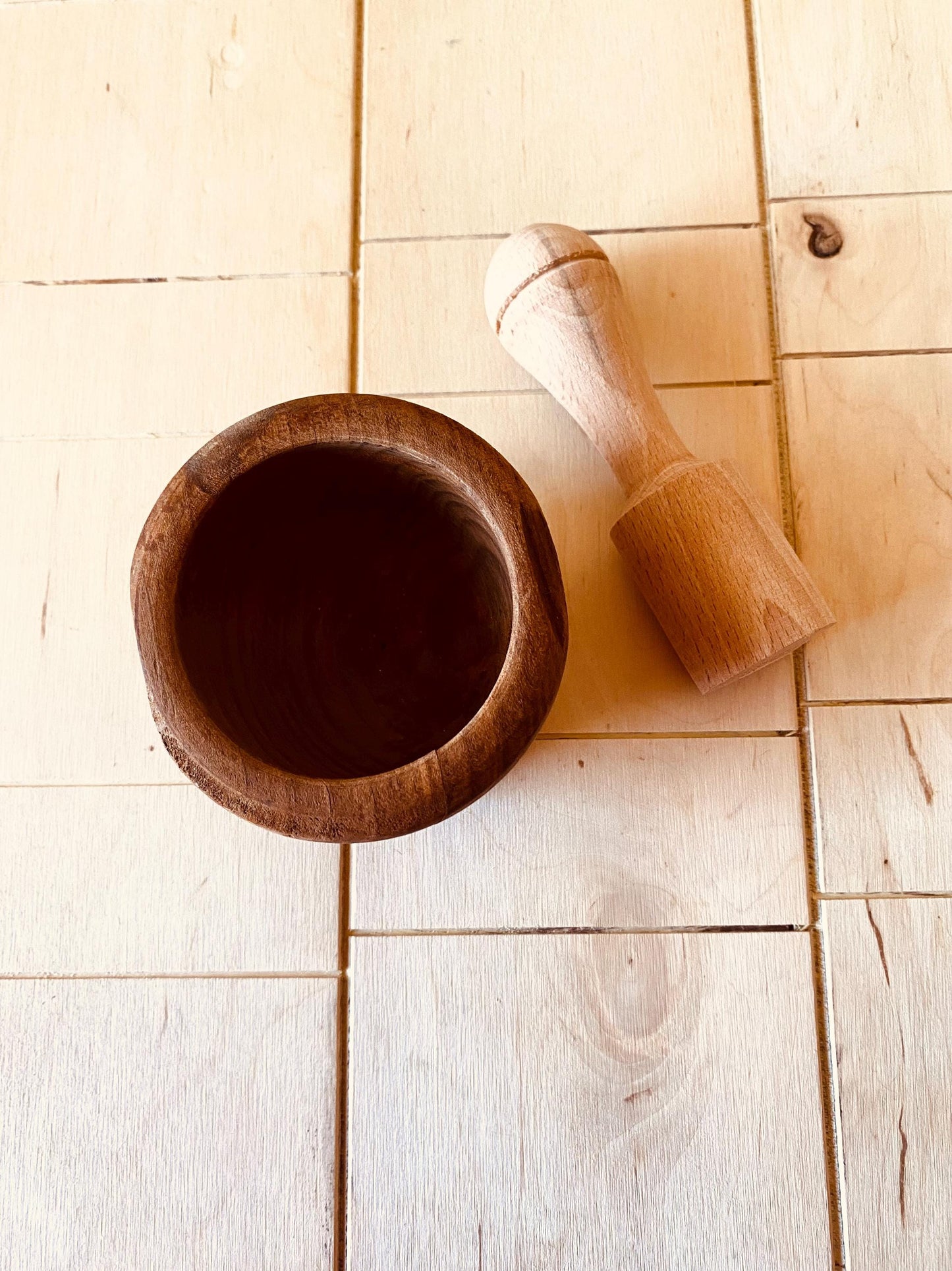 Vintage Rustic Mortar And Pestle, Old style 1970's Kitchen Essential Tool Chefs Supply, Unique Rare Handmade Gift, Antique Wood