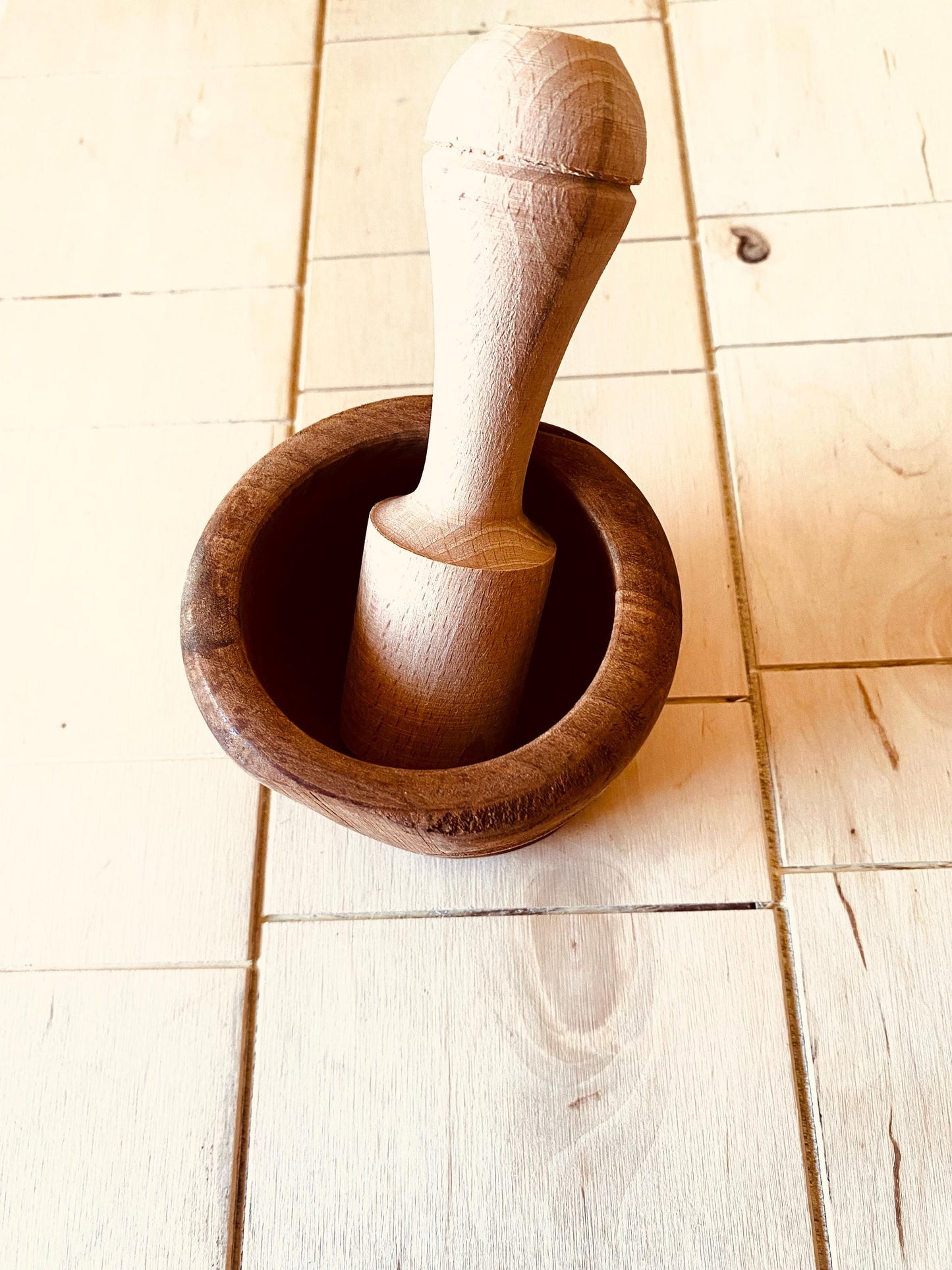 Vintage Rustic Mortar And Pestle, Old style 1970's Kitchen Essential Tool Chefs Supply, Unique Rare Handmade Gift, Antique Wood