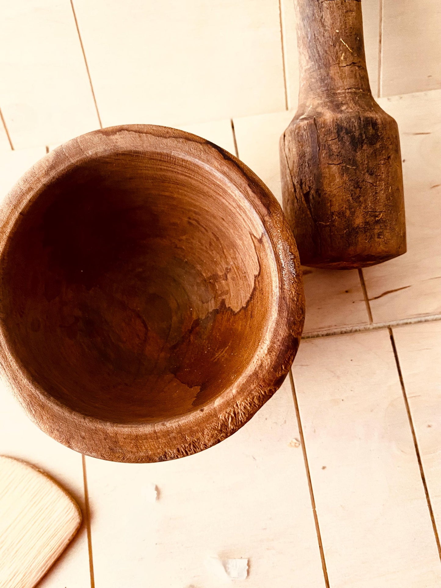 Rustic Mortar And Pestle, Vintage 1970's Kitchen Essential Tool Chefs Supply, Unique Rare Handmade Gift, Antique Wood