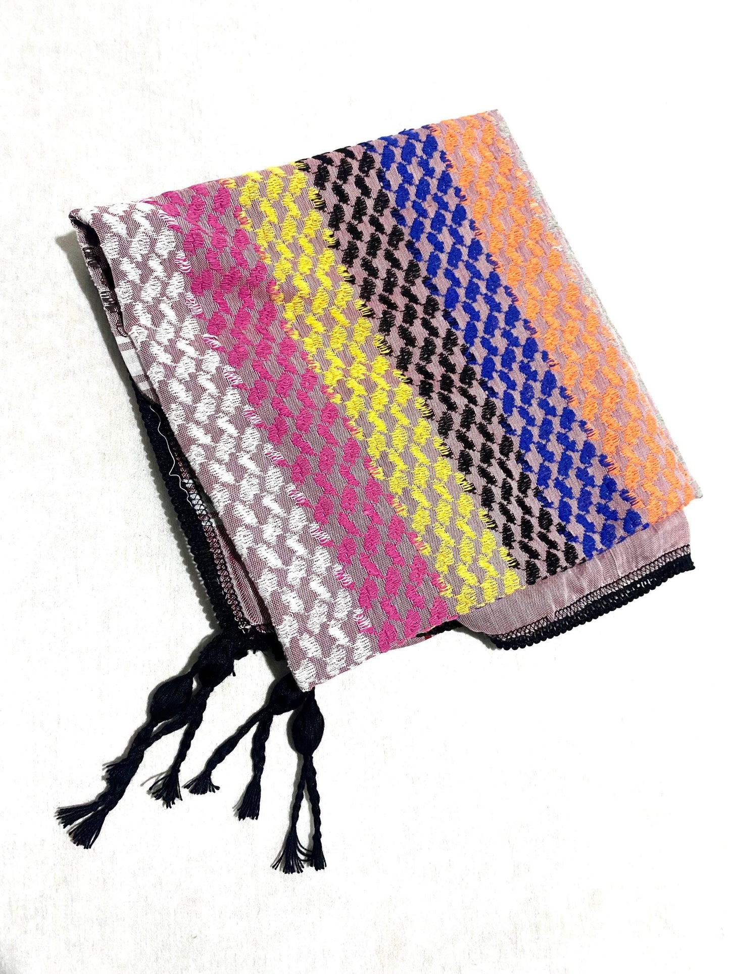 Burgundy Rainbow Keffiyeh Scarf, Unique Arab Palestine Desert Bandana face Cover, Windproof Mask, Vintage dress Hatta Shemagh Keffyieh Mixed