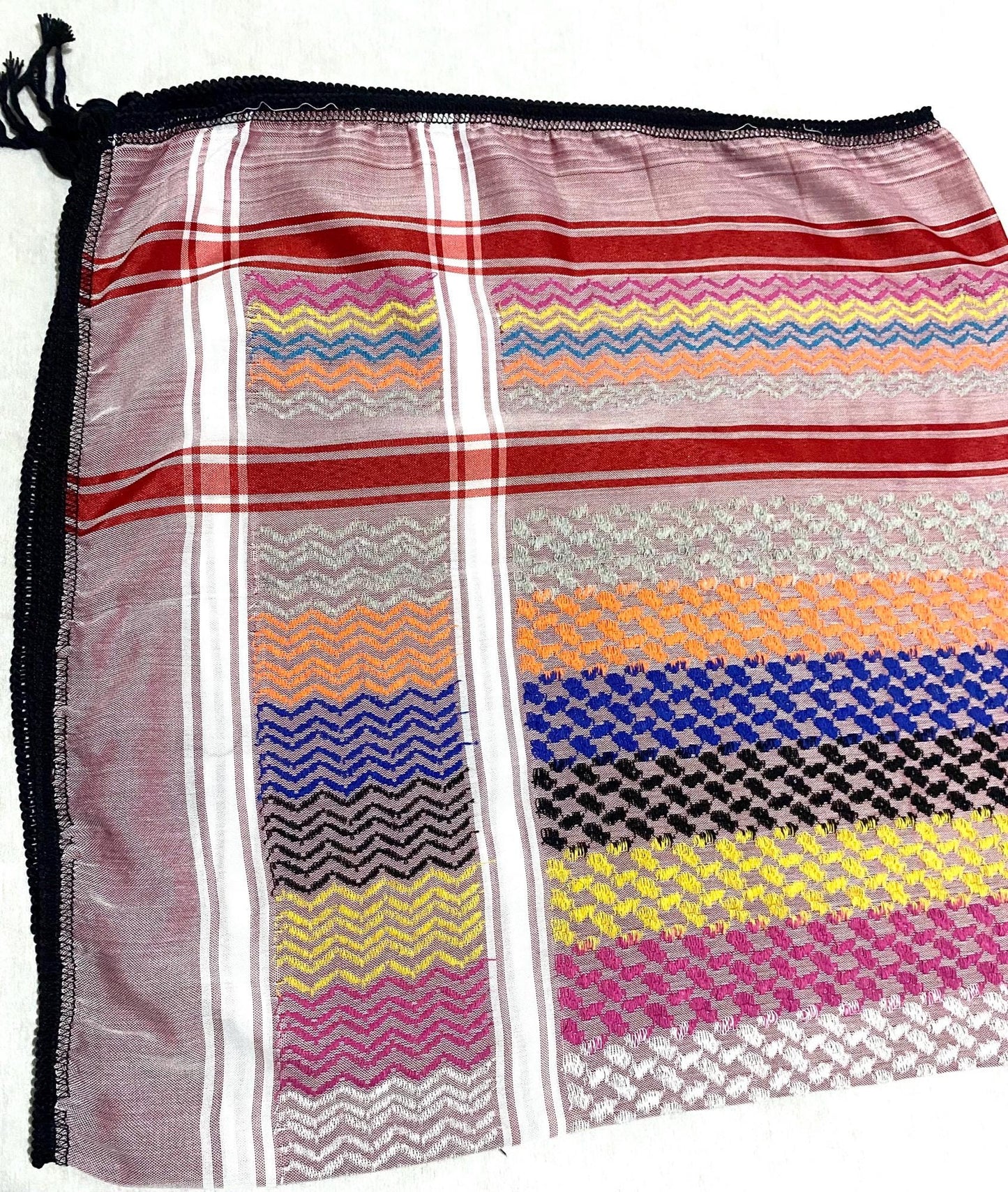 Burgundy Rainbow Keffiyeh Scarf, Unique Arab Palestine Desert Bandana face Cover, Windproof Mask, Vintage dress Hatta Shemagh Keffyieh Mixed