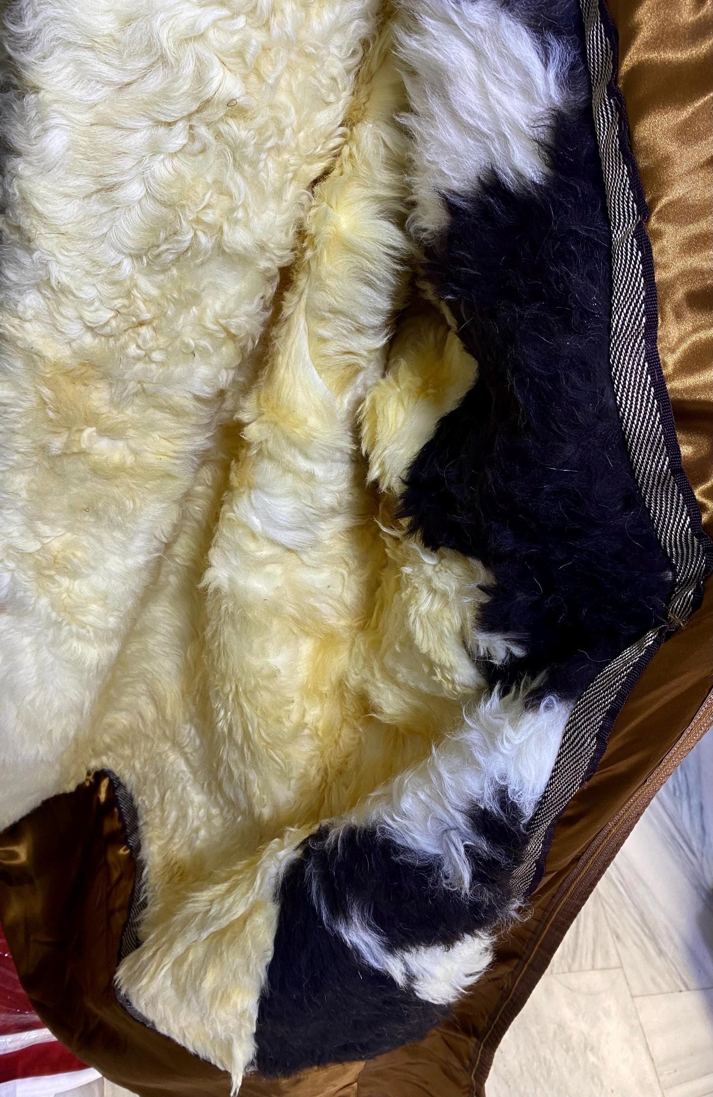 Genuine Leather Farwa Winter Bisht Coat, Unique Natural Fur Real Leather, Bedouin Arab Style, Vintage Authentic Clothing, handmade, heavy