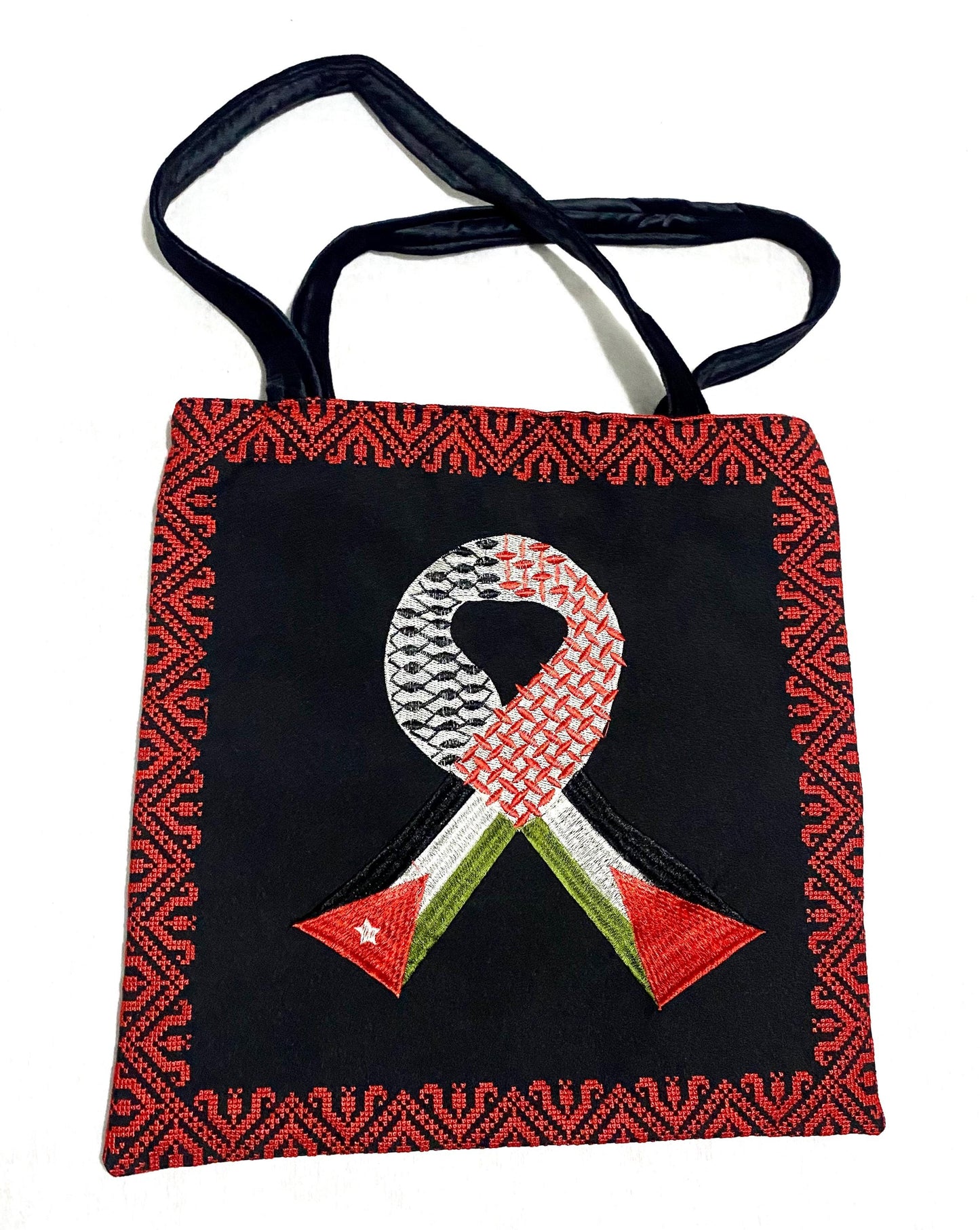 Palestine Jordan Flag Tote Bag, Keffiyeh Scarf, Embroidery Tatreez Shoulder Bag, Vintage Unique Handmade Heavy Work multi-function Zipper