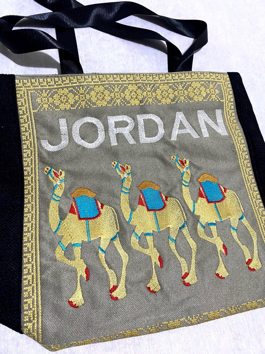 Camel Jordan Desert Tote Bag, Embroidery Tatreez Shoulder Bag, Vintage Unique Handmade Heavy Work multi-function Zipper