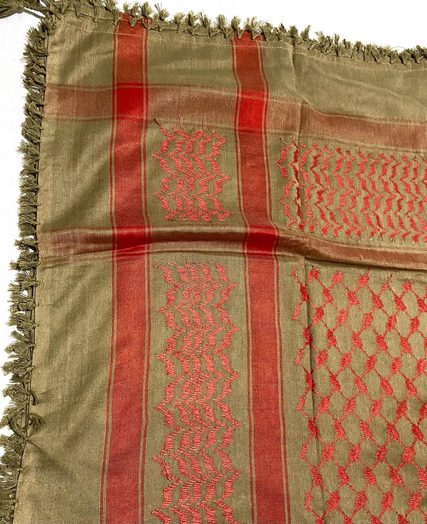 Unique Scarf, Arabian Sahara Bandana Kofya, India Style,Shwal Keffiyeh OldStyle Vintage dress, Hatta Headwear Mixed Green Red Colours