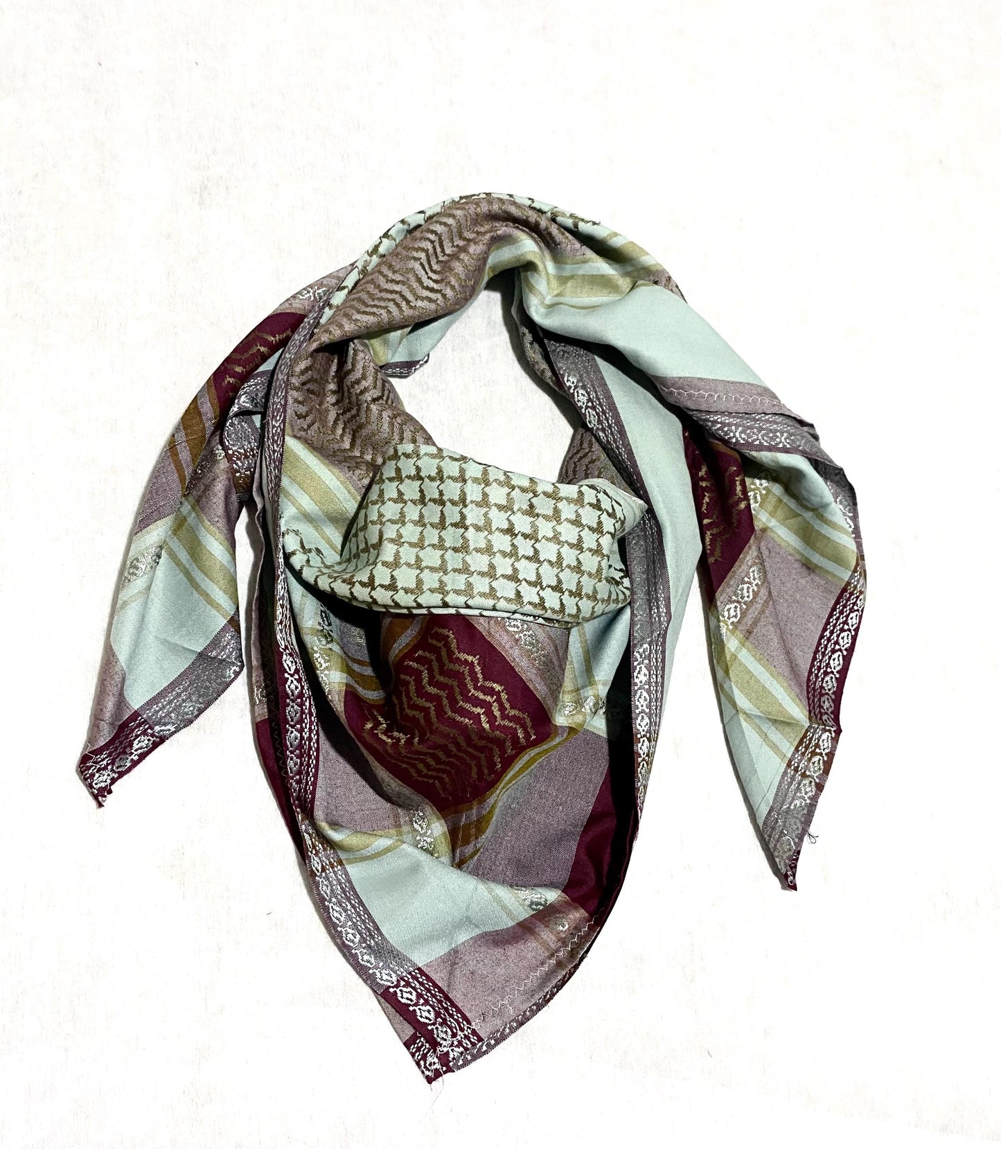 Brown Unique Scarf, Arabian Sahara Bandana Kofya, India Style,Shwal Keffiyeh OldStyle Vintage dress, Hatta Shemagh Headwear Mixed Colours