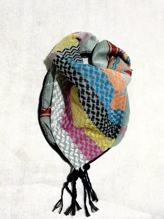 Green Rainbow Palestine Scarf, Unique Arab Desert Bandana face Cover, Headwear Mask, Vintage dress Hatta Shemagh Kuffyieh mixed colours