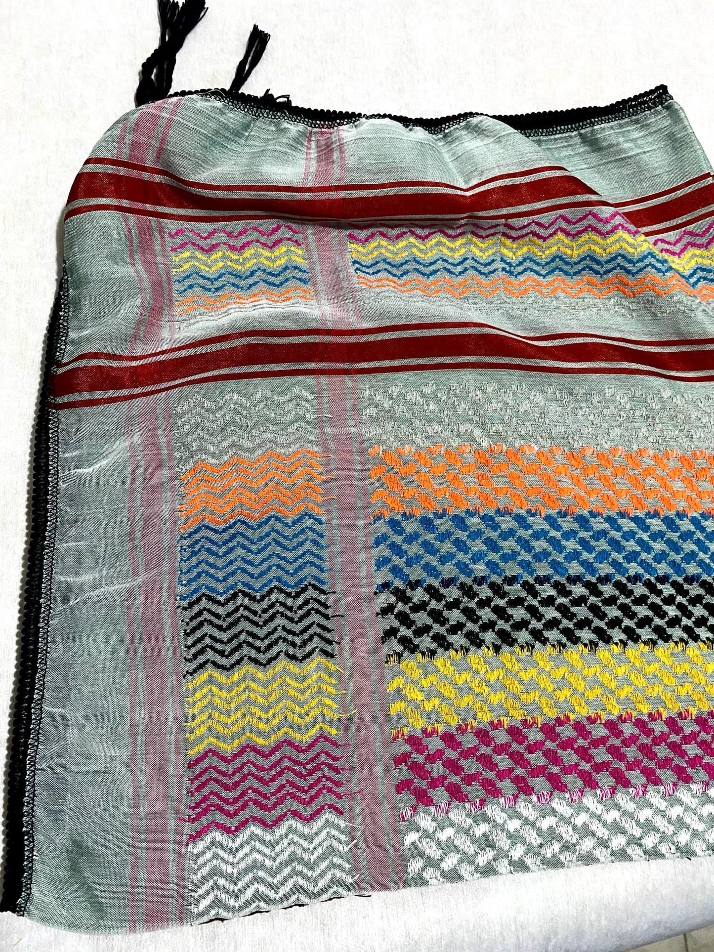Green Rainbow Palestine Scarf, Unique Arab Desert Bandana face Cover, Headwear Mask, Vintage dress Hatta Shemagh Kuffyieh mixed colours