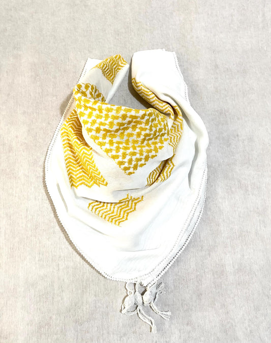 Yellow Keffiyeh Scarf, Desert Bandana face Cover, Sahara Arabian Palestine Headwear, Vintage dress Hatta Shemagh Kuffyieh Mixed 2 Colours