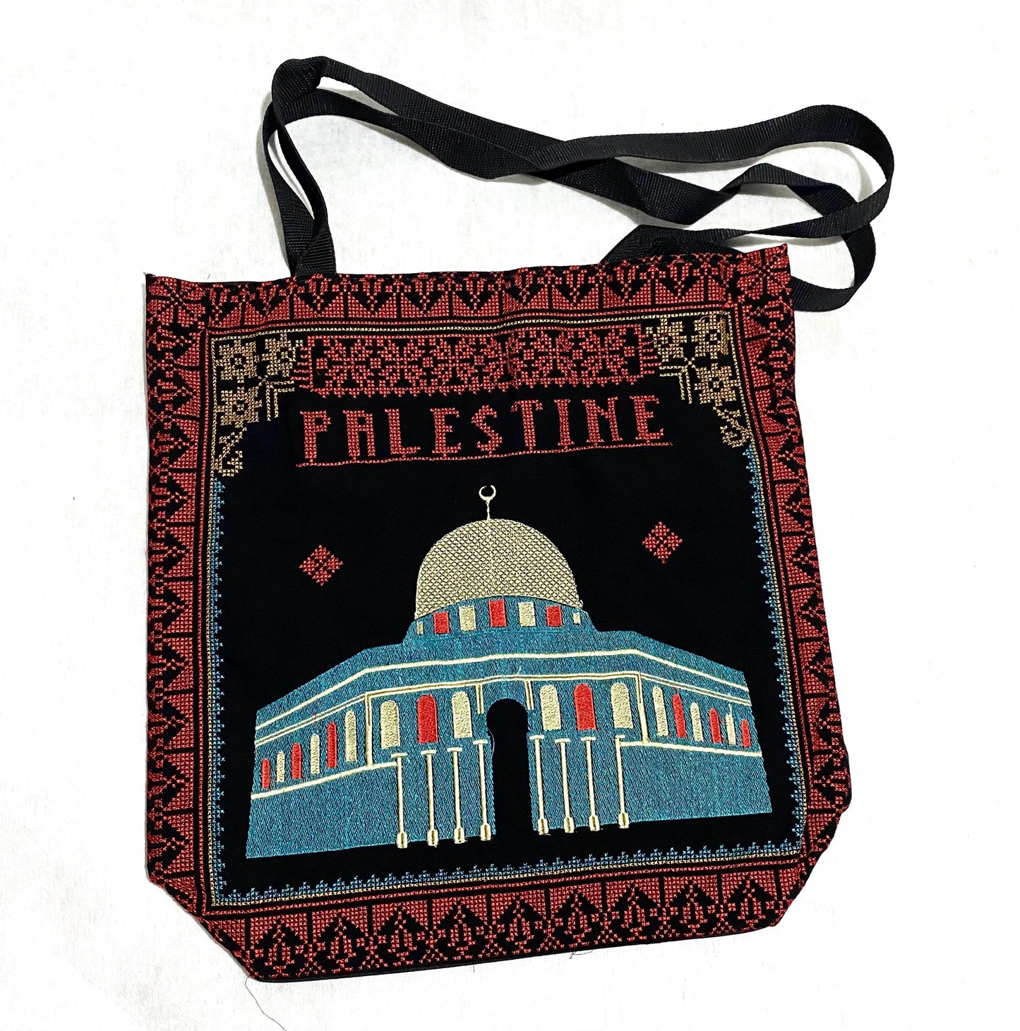 Jerusalem Embroidery Palestine Tote Red Bag, Keffiyeh Scarf, Tatreez Shoulder Bag, Vintage Unique Handmade Heavy Work multi-function Zipper