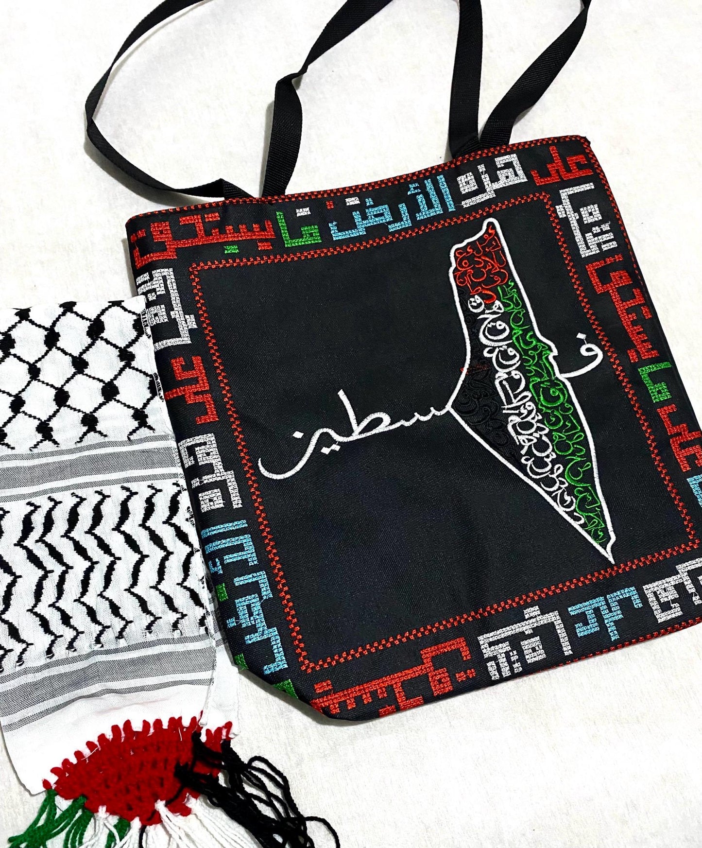 Embroidery Palestine Tote Red Bag, Keffiyeh Scarf, Tatreez Shoulder Bag, Vintage Unique Handmade Heavy Work multi-function Zipper