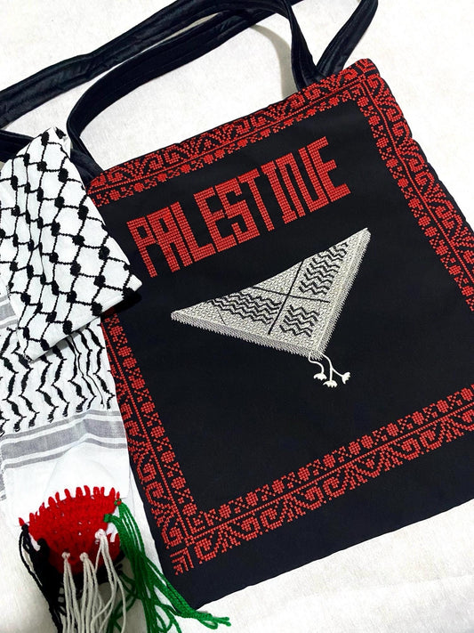 Embroidery Palestine Tote Bag, Keffiyeh Scarf, Tatreez Shoulder Bag, Vintage Unique Handmade Heavy Work multi-function Zipper