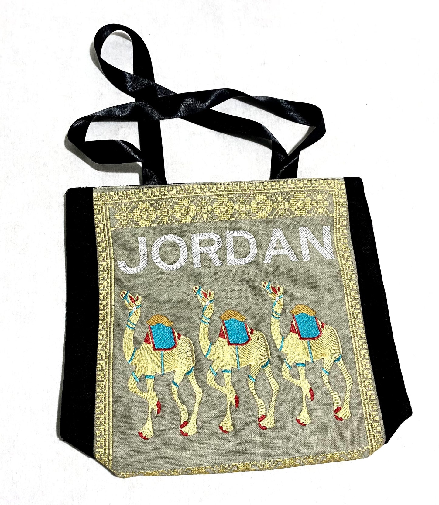 Camel Jordan Desert Tote Bag, Embroidery Tatreez Shoulder Bag, Vintage Unique Handmade Heavy Work multi-function Zipper
