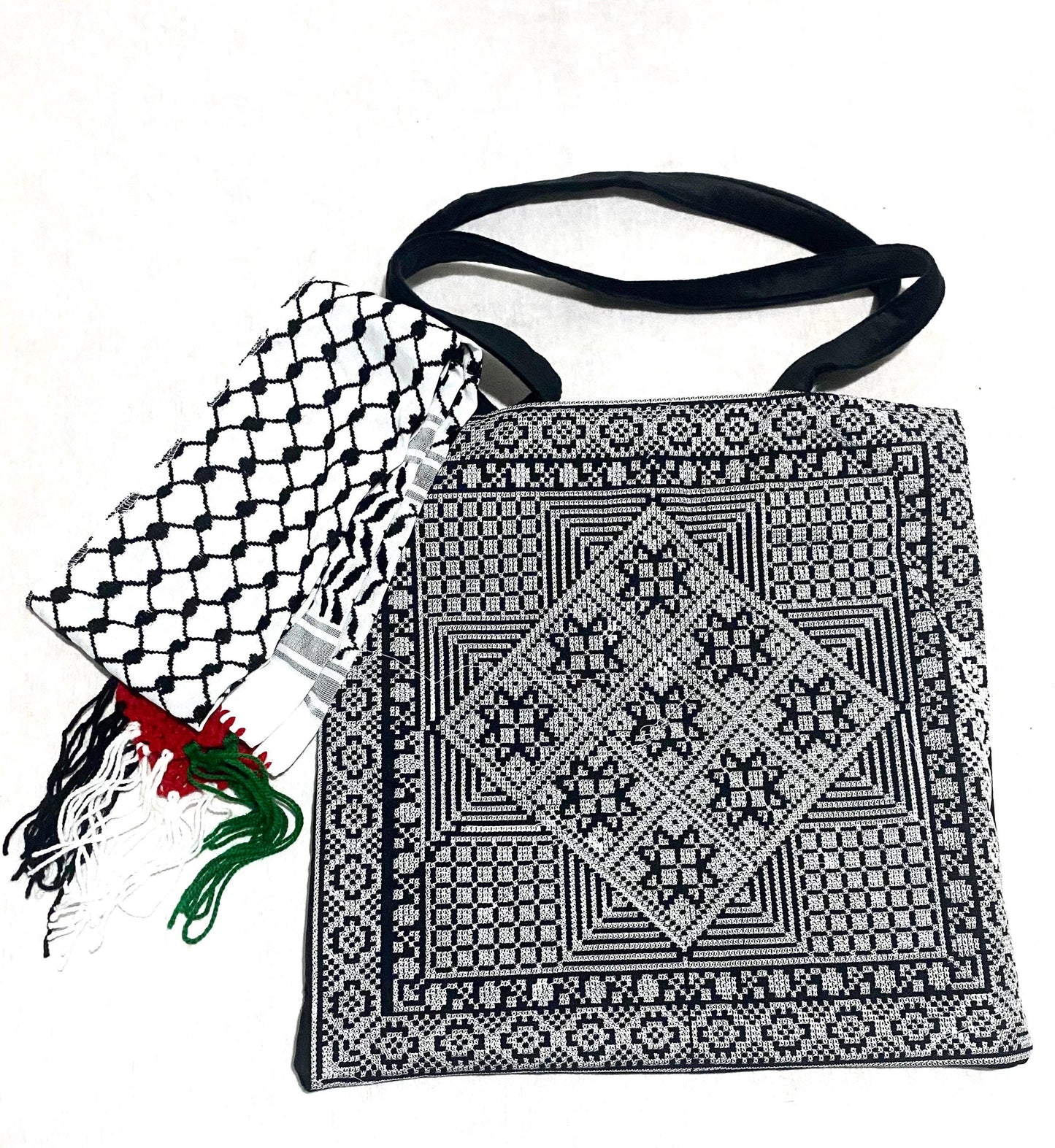Embroidery Palestine Tote Grey Bag, Keffiyeh Scarf, Tatreez Shoulder Bag, Vintage Unique Handmade Heavy Work multi-function Zipper