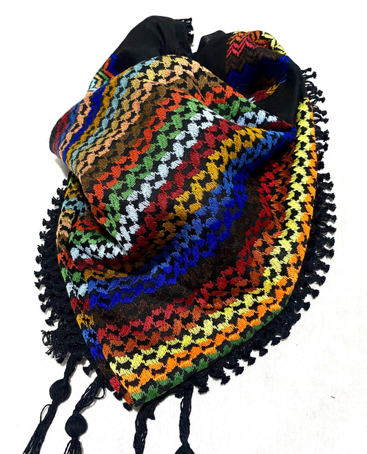Rainbow Black Keffiyeh Unique Scarf, Sahara Desert Arab Bandana Palestine Headwear Windproof Mask, Vintage Dress Hatta Shemagh, Woven Mixed