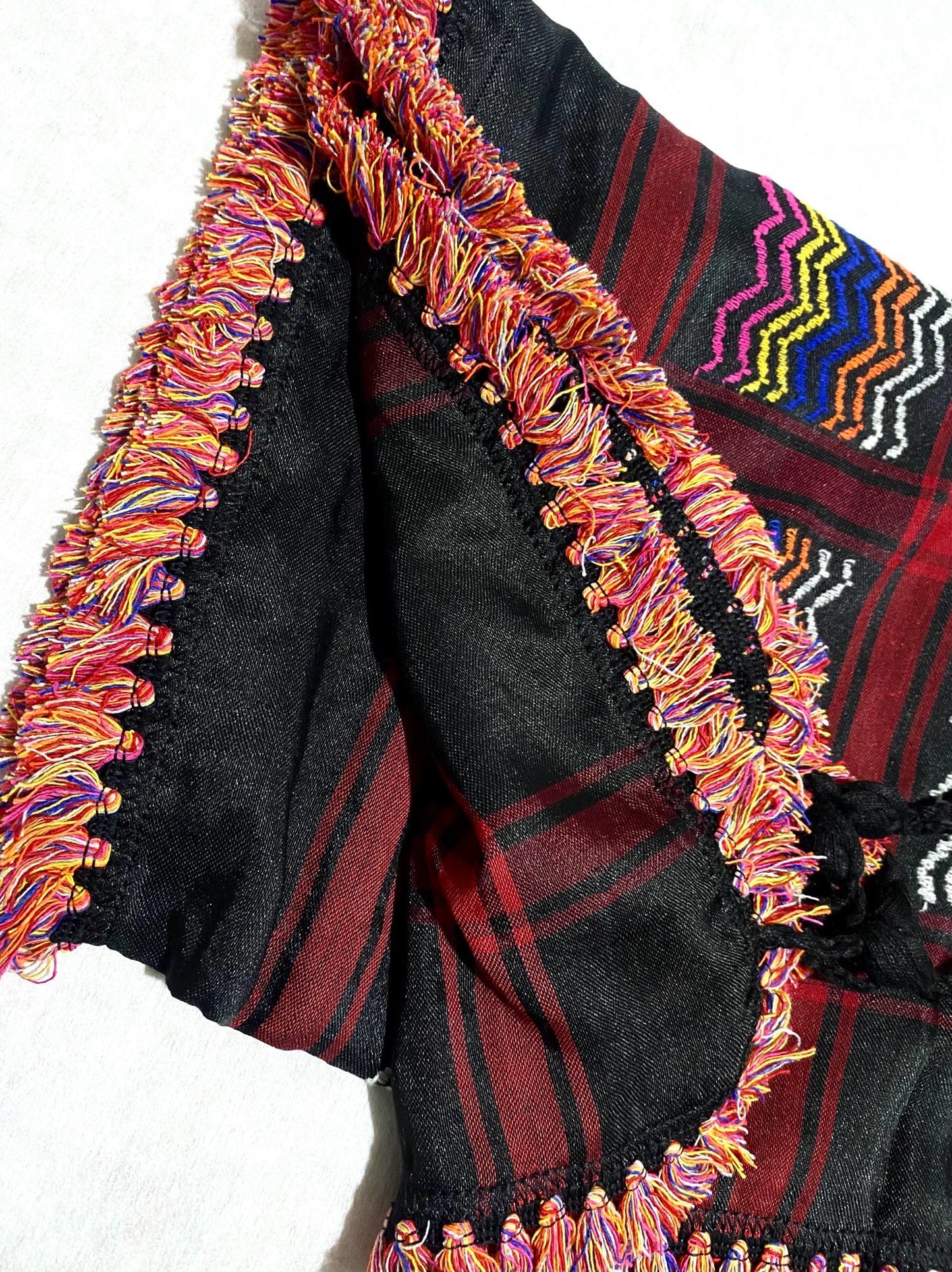 Scarf Rainbow Keffyeih Palestinian Tradition Headwear, Unique Vintage dress Hatta shemagh kofya Kuffyieh Unisex With tassels, Woven Stitch