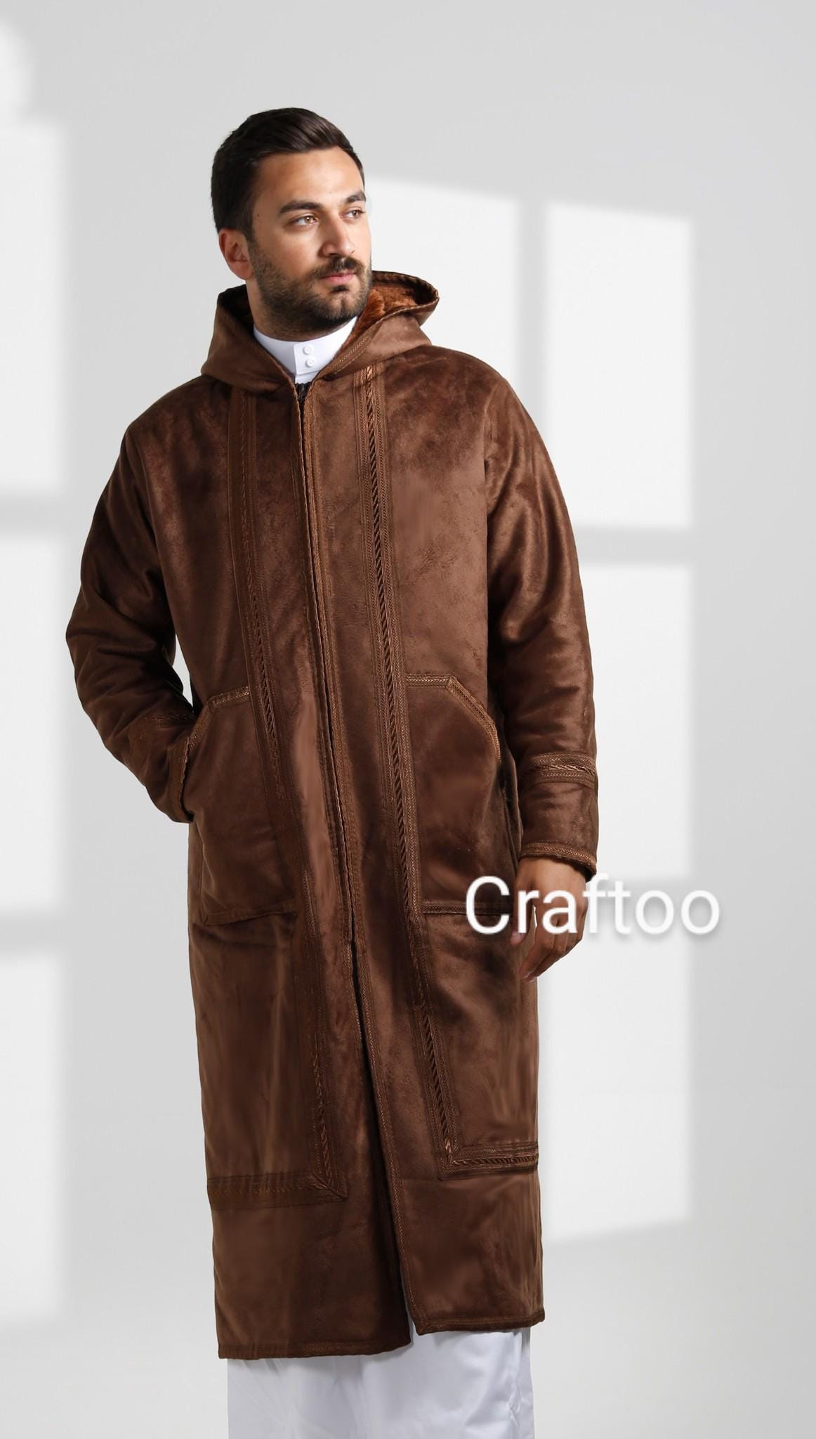 Hoodie Farwa Bisht Coat, Unique Fur, Arab Style Winter Coat, Warm and Heavy, Unisex Clothing, Vintage Traditional Western Pattern, Elegance
