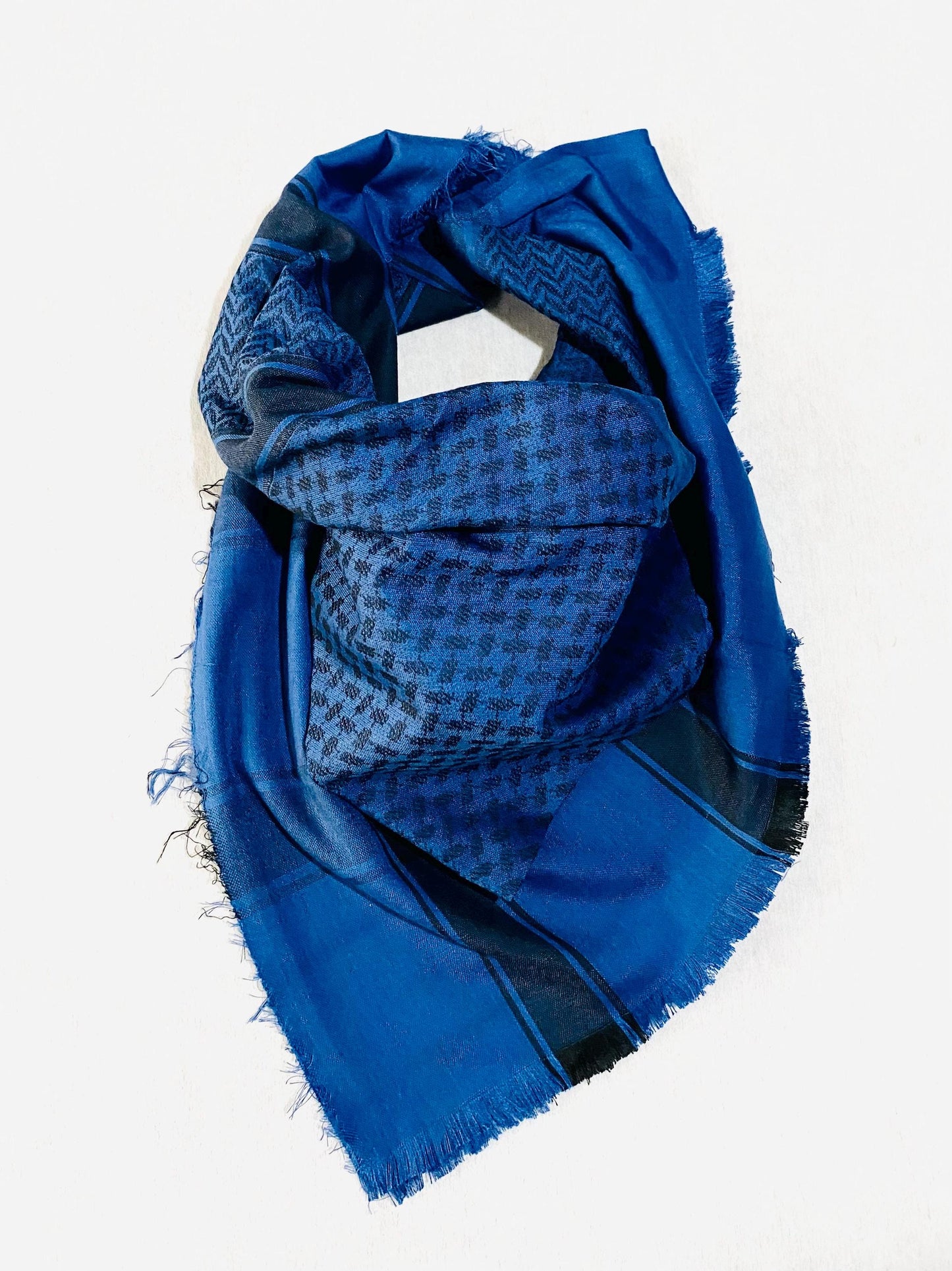 Blue Unique Kuffiyeh Scarf, Arabian Sahara Bandana Kofya, Shwal Keffiyeh OldStyle Vintage dress, Hatta Shemagh Headwear Mixed Black