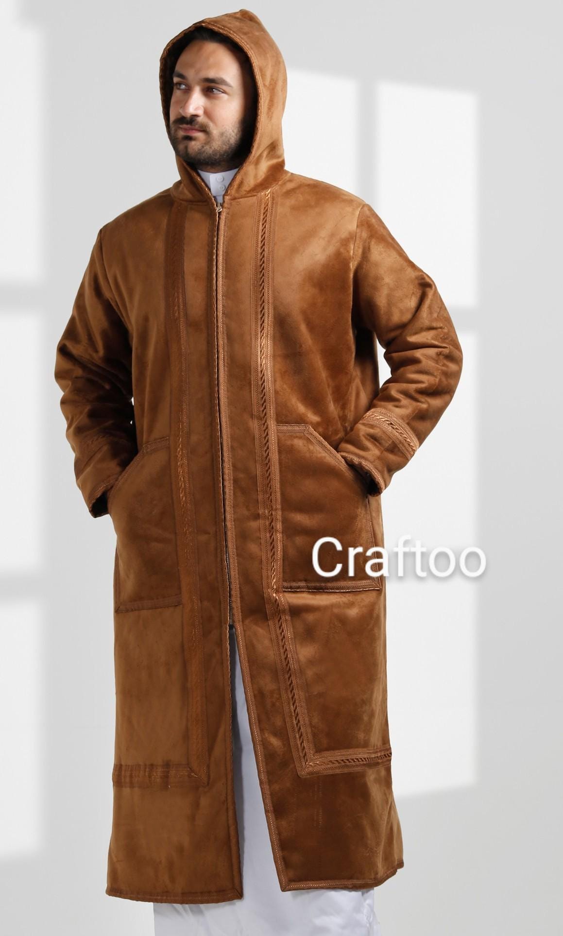 Hoodie Farwa Bisht Coat, Unique Fur, Arab Style Winter Coat, Warm and Heavy, Unisex Clothing, Vintage Traditional Western Pattern, Elegance