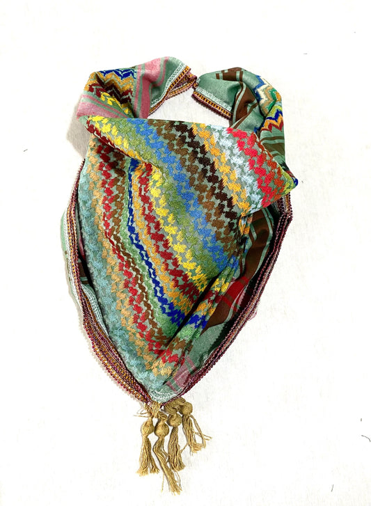 Green Rainbow Keffiyeh Palestine Scarf, Unique Arab Desert Bandana face Cover, Headwear Head wrap Mask, Vintage dress Hatta Shemagh, Mixed