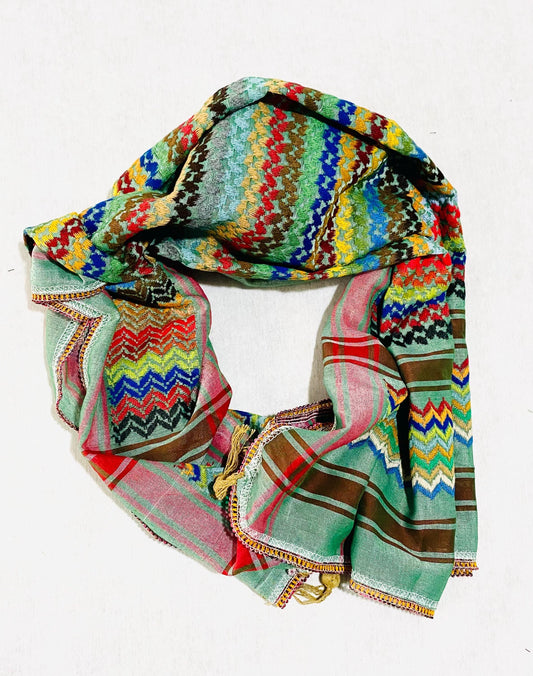 Green Rainbow Palestine Scarfs, Unique Arab Desert Bandana face Cover, Headwear Mask, Vintage dress Hatta Shemagh Kuffyieh mixed colours