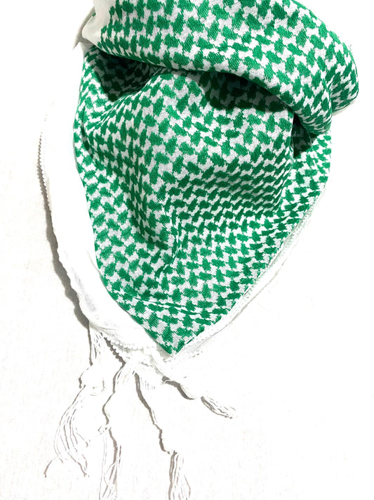 Green scarf unique Keffiyeh, Mult-use Cover, Headwear Vintage Dress Hatta Kofya Headwear Shemagh Kuffyieh,Unisex Face Mask mixed color white