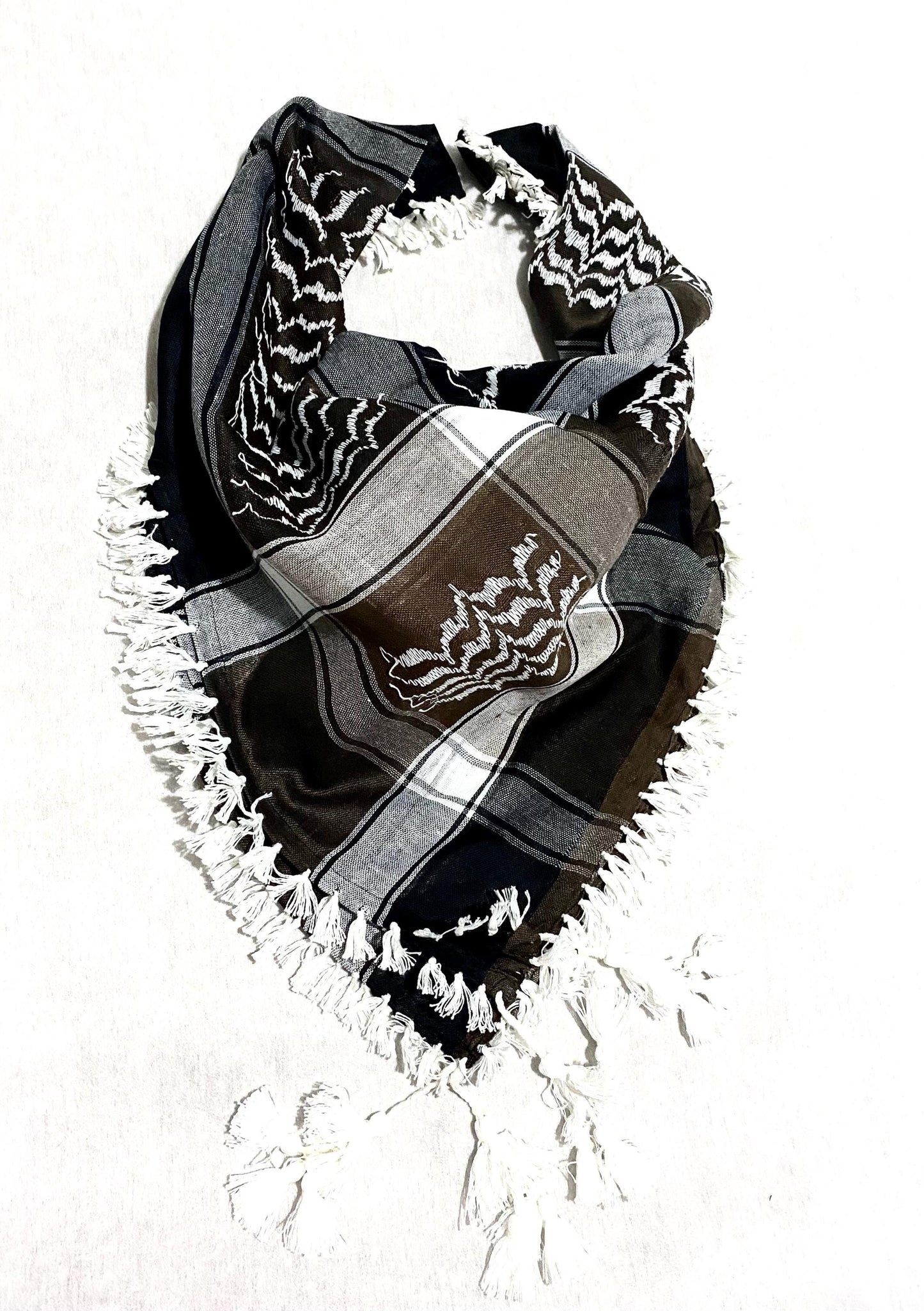 Unique Scarf, Arabian Sahara Bandana Kofya, India Style,Shwal Keffiyeh OldStyle Vintage dress, Hatta Headwear Mixed Brown Tan Black Colours