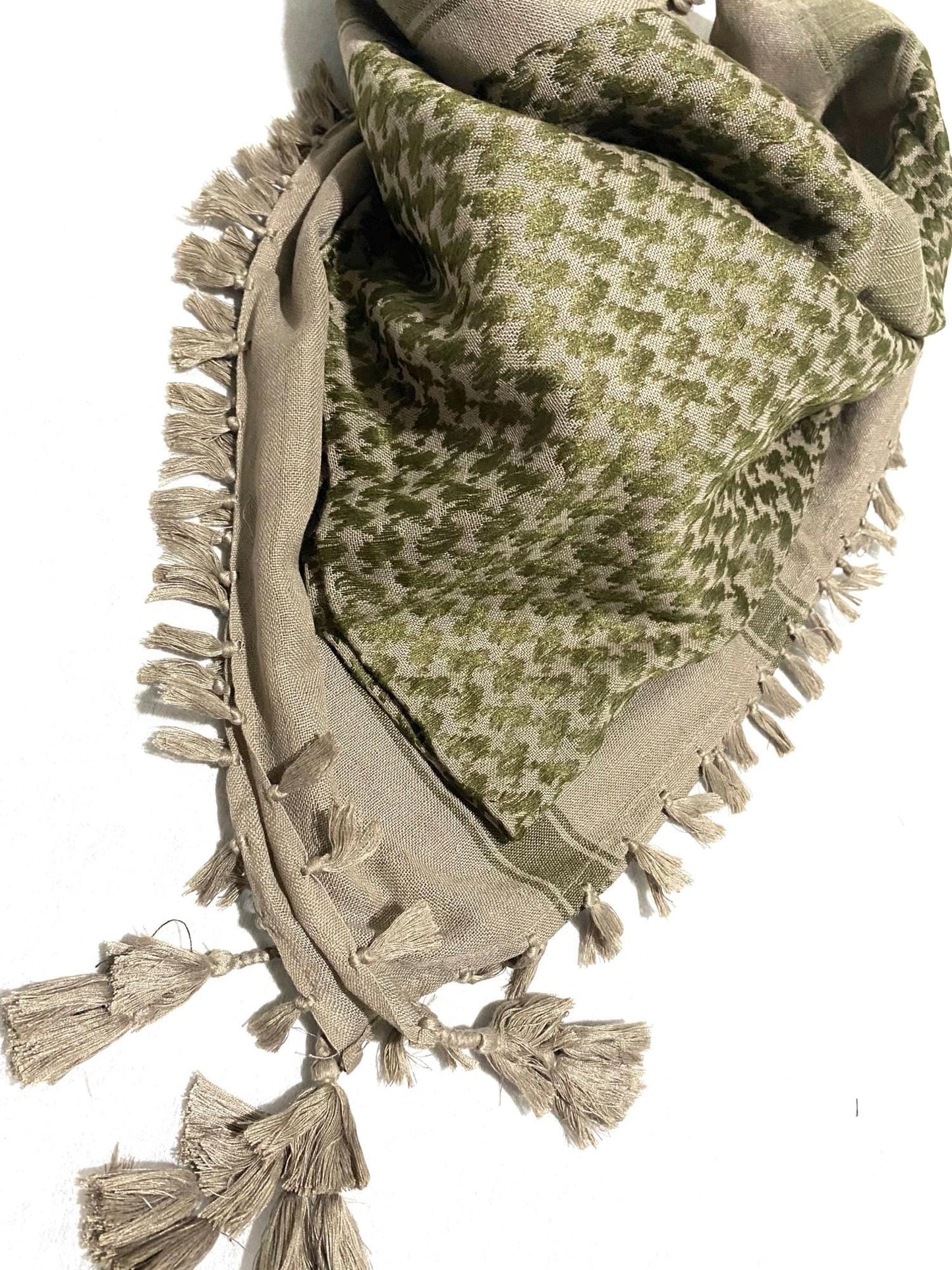 Green Army Scarf, Unique Arab Desert Bandana Headwear, Windproof Mask, Vintage dress Hatta Shemagh Keffiyeh Palestine mixed olive colours