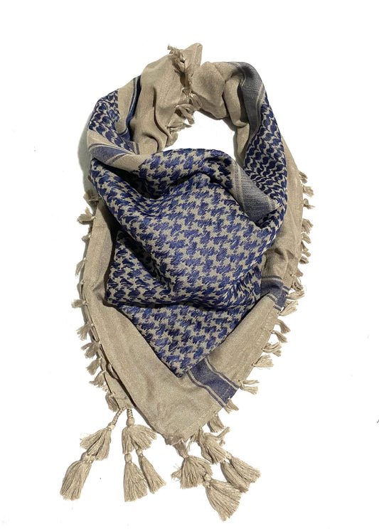 Navy Desert Scarf, Arab Bandana Kofya, OldStyle Vintage dress, Unique Sahara Hatta Shemagh Shawl HiQuality Keffyieh Mixed Colours Baige Tan
