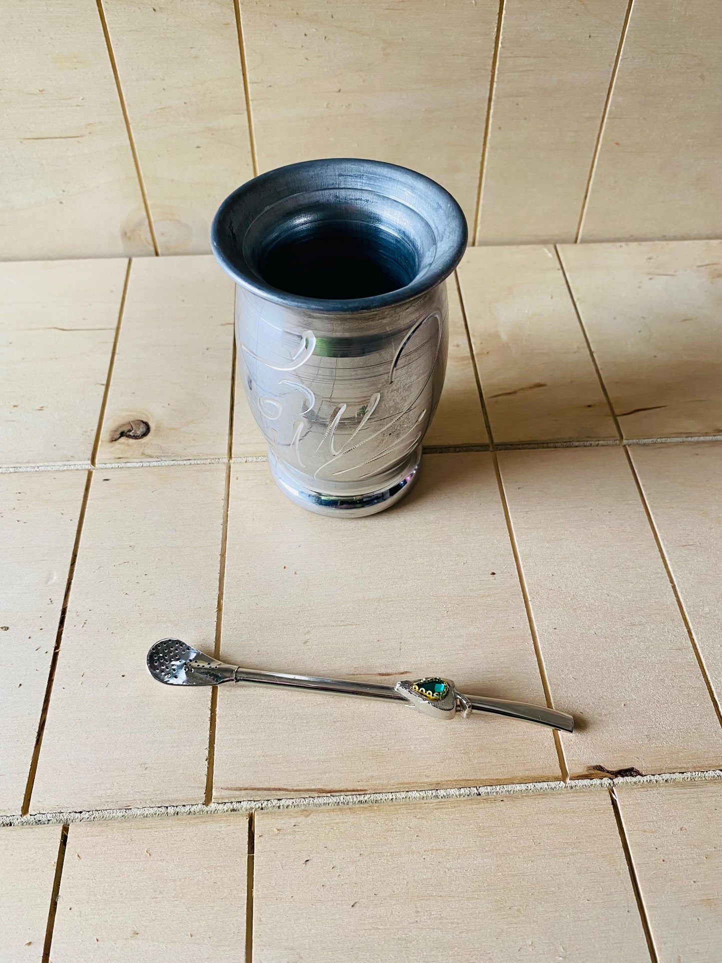 Mate Tea Silver cup, Unique Yerba Mate Cup +Straw, drinking places fountain, water carved Filter Bombilla Straw handmade 50mL