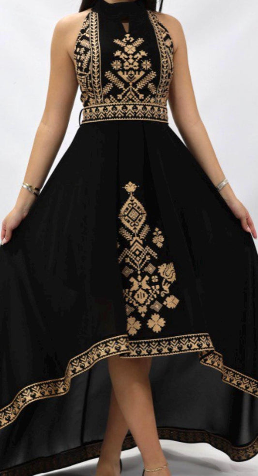 Special Occasion Dress, Embroidery Parties Dress, Heritage Palestinian Jordanian Wedding,Traditional Tatreez Thobe Embroidery, Black Gold