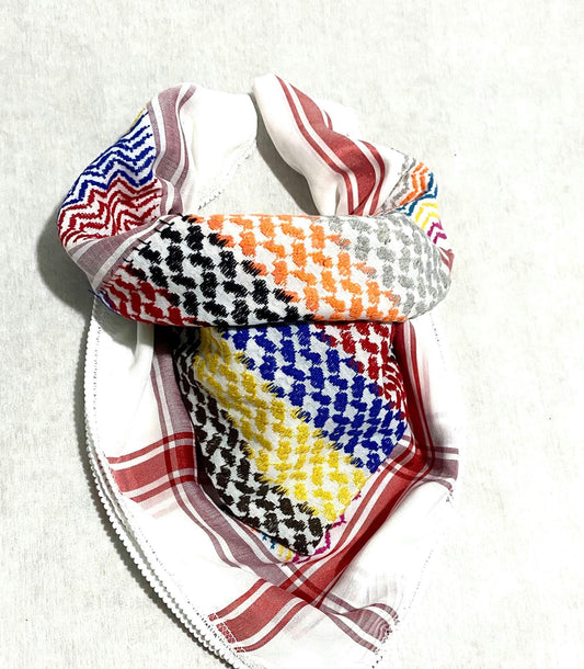 Rainbow Keffiyeh Unique Sahara Arab Scarf , Desert Bandana Palestine Headwear, Windproof Mask,vintage dress Hatta Shemagh Cocktail mixed