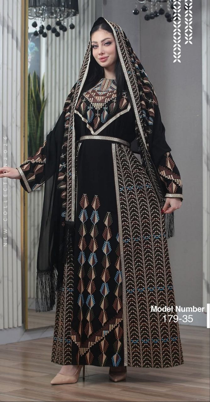 Thobe Tatreez Embroidery Palestine Dress, Vintage Style, Heritage Palestinian Traditional Tatreez Embroidery