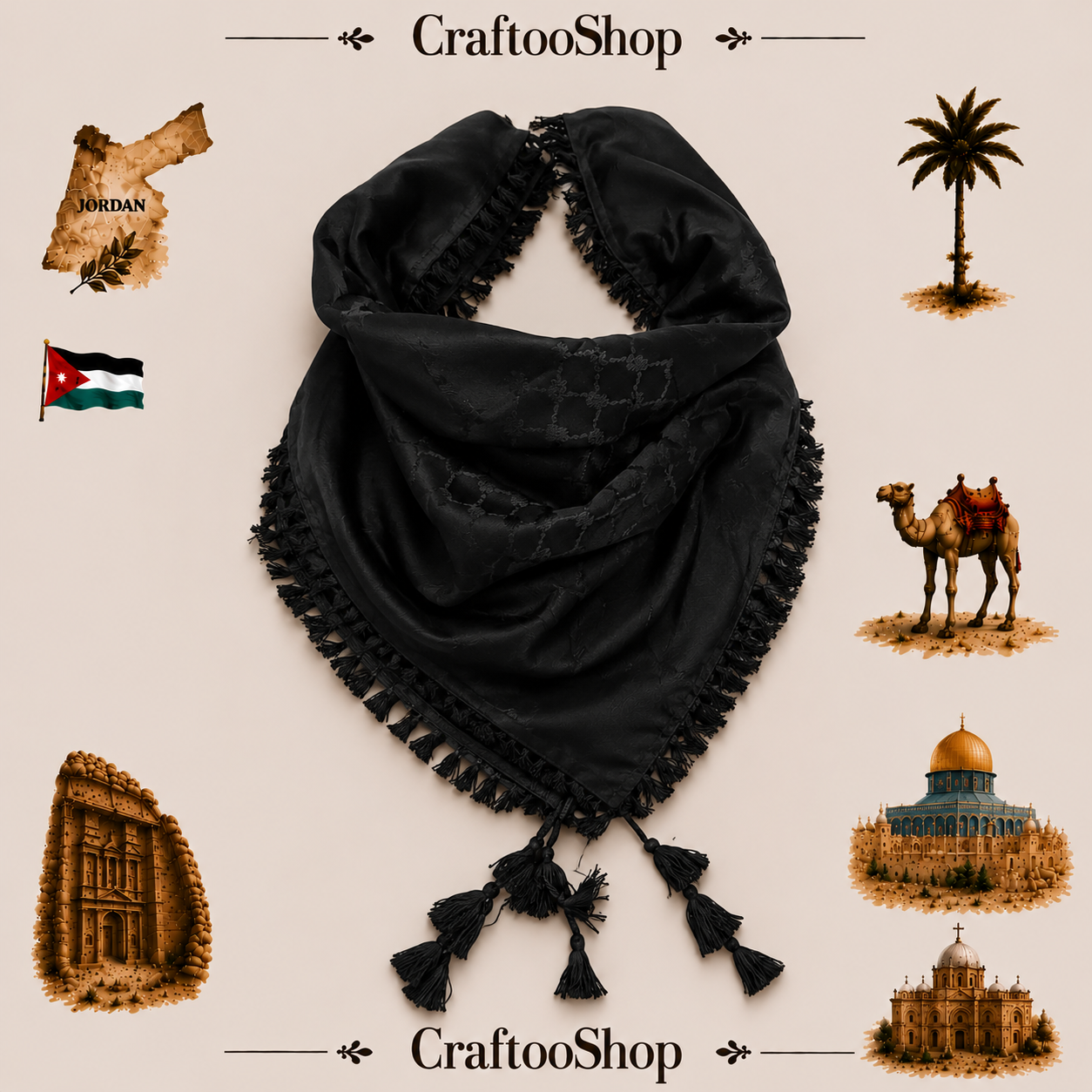 Black Keffyeih Palestine Scarf, Unique Arab Scarf face Cover, Headwear, Vintage Dress Hatta Shemagh Kuffyieh Unisex Face Mask Woven Stitched