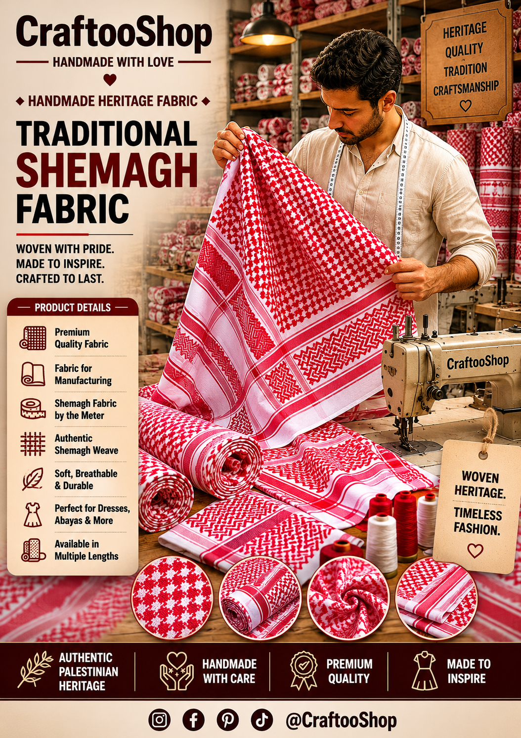 kufiyah Fabric By Yard , Kofya Keffiyeh, Crafts Use Supporter, Blanket Fabric, Clothing Designers Supply, Arab Authentic Palestine Original Woven Stitched