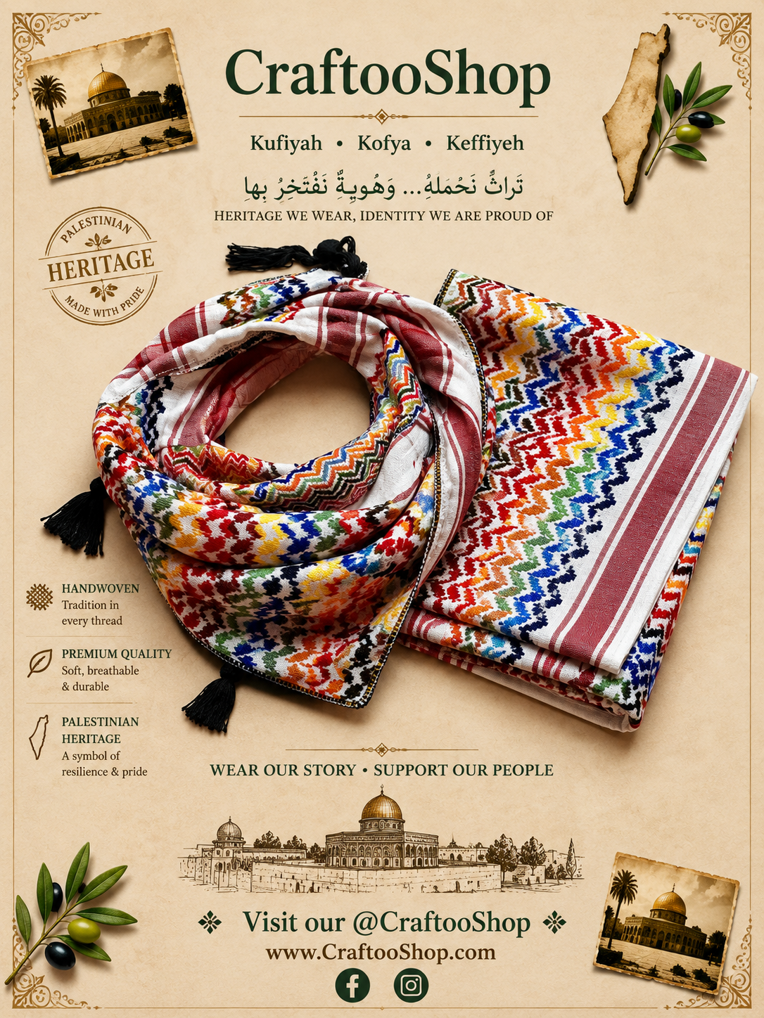 Rainbow Unique Keffiyeh Shemagh, Arab Scarf, Vintage Dress Hatta Bandana Kofya Handmade Rainbow Cocktail Colours, Woven Stitch Not Printed