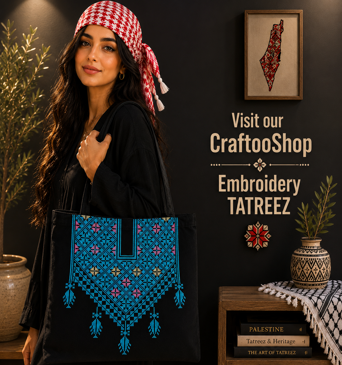 Blue Embroidery Palestine Tote Bag, Tatreez Shoulder Bag, Vintage Unique Handmade Heavy Work multi-function Zipper