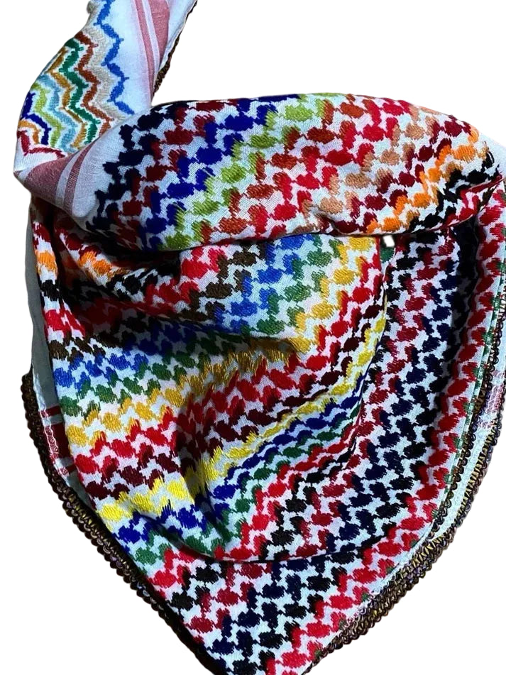 Mixed Rainbow Keffiyeh, Unique Sahara Arab Scarf, Bandana faceCover, Palestine Headwear Windproof Vintage dress Hatta Shemagh Cocktail