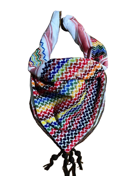 Mixed Rainbow Keffiyeh, Unique Sahara Arab Scarf, Bandana faceCover, Palestine Headwear Windproof Vintage dress Hatta Shemagh Cocktail