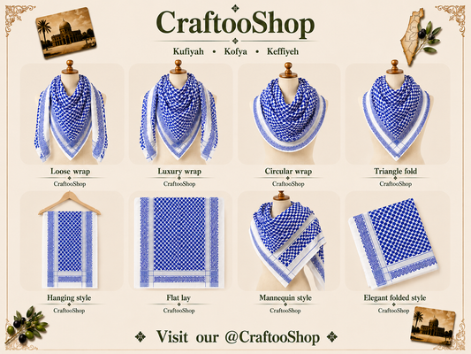 Scotland Palestine Blue Keffyieh Unique Arab Scarf Shemagh, Woven Stitched, face Cover Headwear Windproof Kuffyieh Mask, Vintage Dress Kofya Hatta Blue White