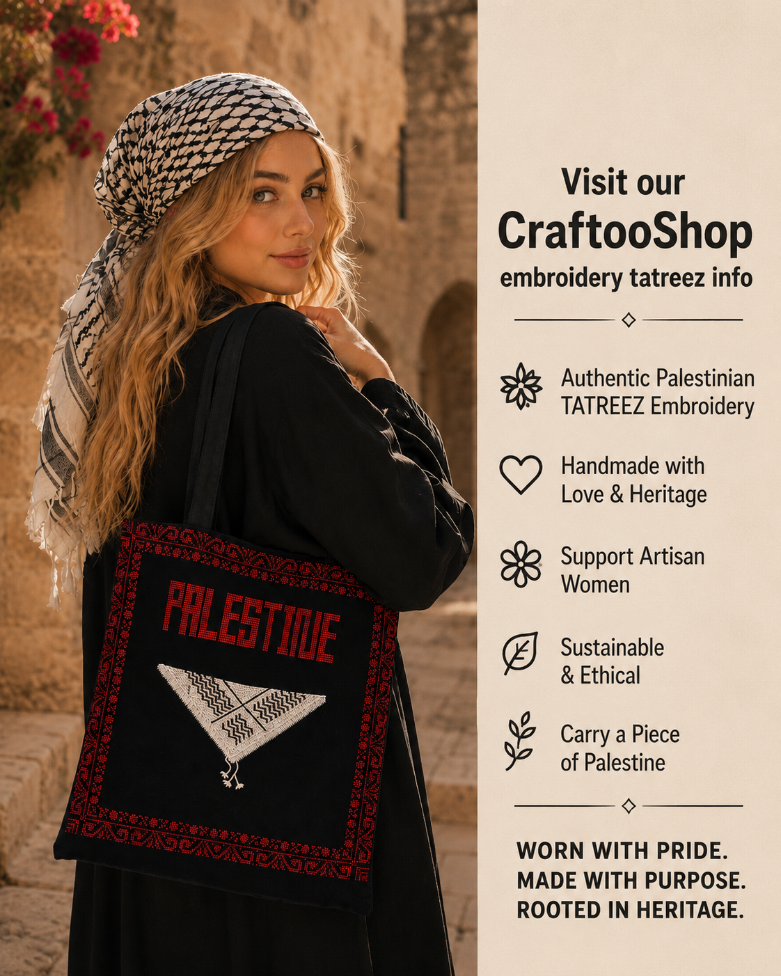 Embroidery Palestine Tote Bag, Tatreez Shoulder Bag, Vintage Unique Handmade Heavy Work multi-function Zipper