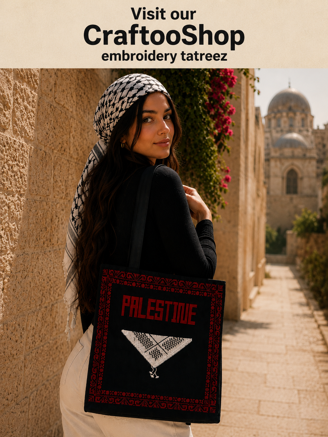 Embroidery Palestine Tote Bag, Tatreez Shoulder Bag, Vintage Unique Handmade Heavy Work multi-function Zipper