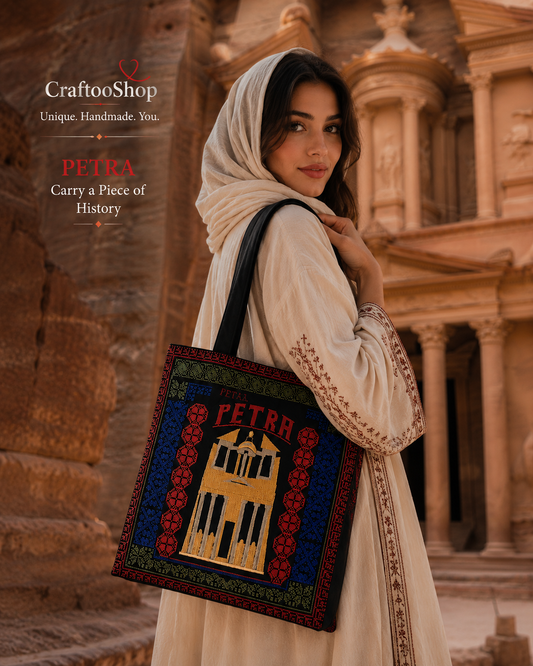 Petra Jordan Tote Bag, Embroidery Tatreez Shoulder Bag, Jordan Valley Desert Vintage Unique Handmade Heavy Work multi-function Zipper